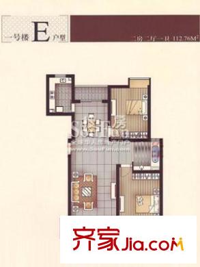 中星恬園戶型圖1號(hào)樓E型 戶型圖 3室2廳2衛(wèi)1廚