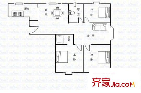 金橋名都戶型圖戶型圖 3室2廳2衛(wèi)1廚