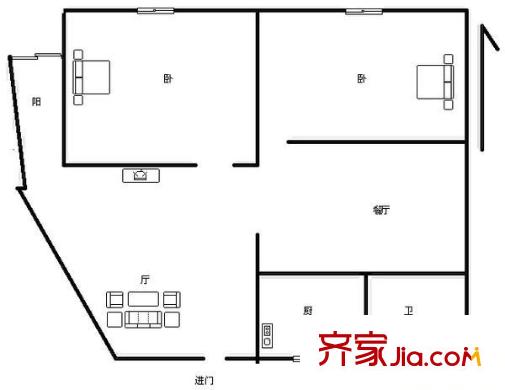 金橋名都戶型圖戶型圖 2室2廳1衛(wèi)1廚