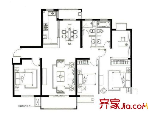 證大家園五期戶型圖01室戶型圖 4室2廳2衛(wèi)1廚