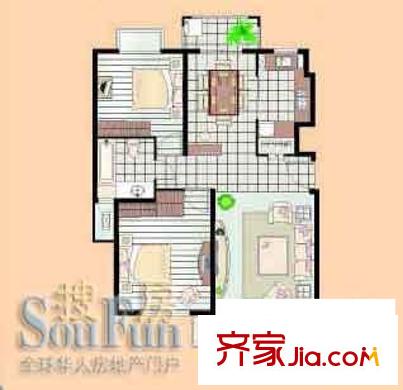 證大家園五期戶型圖C戶型 2室2廳1衛(wèi)