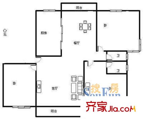 鑫唐佳苑戶型圖 戶型圖 3室2廳2衛(wèi)1廚