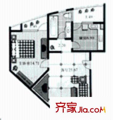 春申城四季苑户型图1室2厅2卫1厨