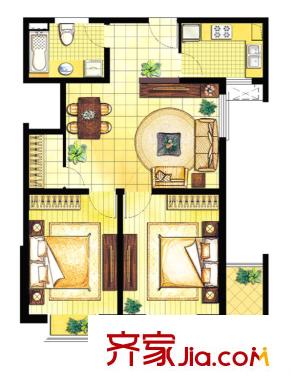 逸翠公館戶型圖D戶型 2室2廳1衛(wèi)