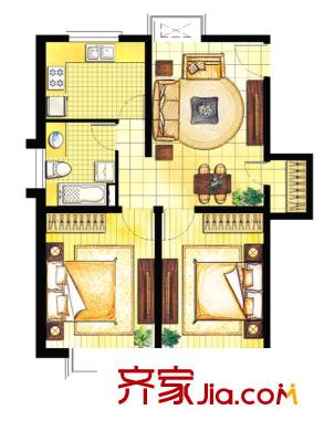 逸翠公館戶型圖C戶型 2室2廳1衛(wèi)