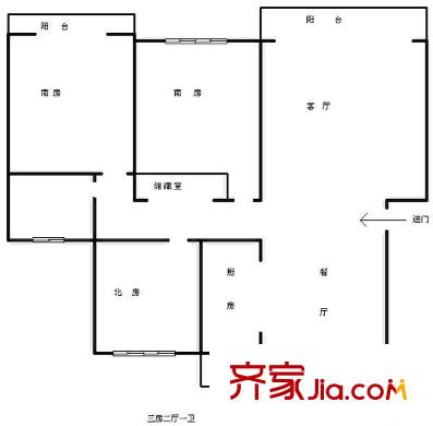 锦绣江南户型图户型图 3室2厅1卫1厨