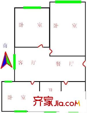 龙柏六村户型图户型图 3室2厅1卫1厨