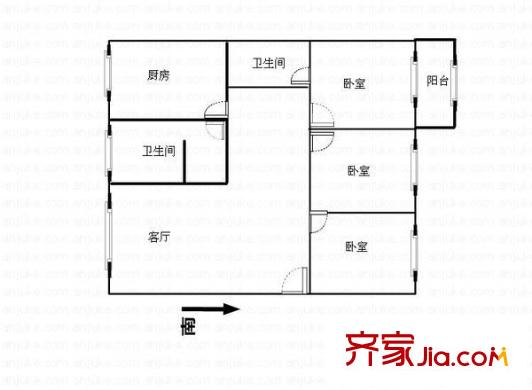 马桥西街小区户型图户型图 3室2厅2卫1厨