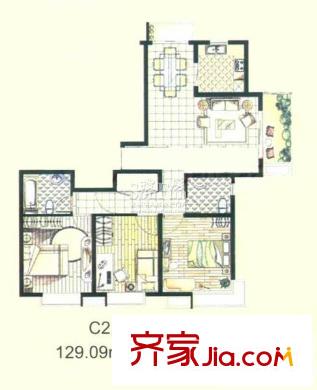 上海源花城户型图C2户型图 3室2厅