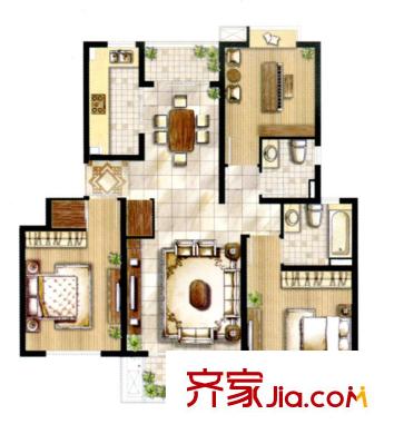 上海源花城户型图E1户型图 3室2厅2卫