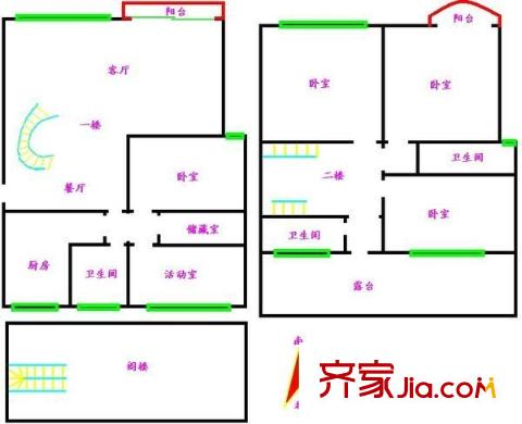 龙柏四季花园户型图户型图 4室2厅2卫1厨