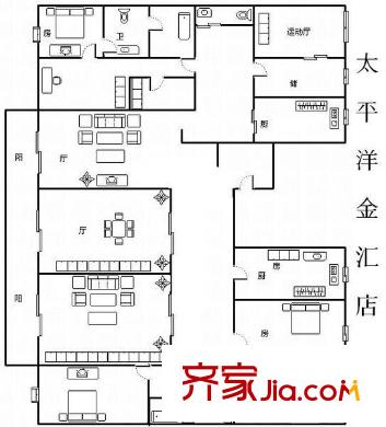 龙柏四季花园户型图户型图 4室2厅3卫1厨