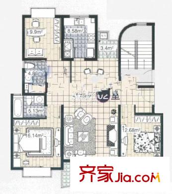 祥和星宇花园户型图100平米户型图 3室2厅2卫1厨