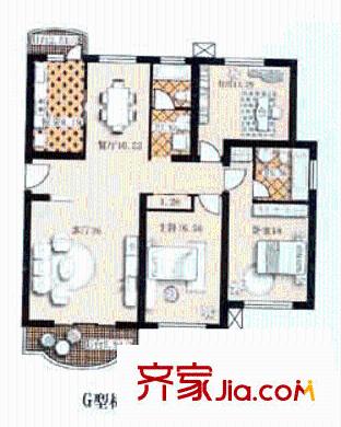 蝶戀苑戶型圖3室2廳2衛(wèi)1廚