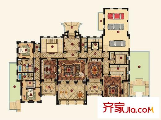 上海・绿城玫瑰园B户型1F 6室2厅2卫1厨