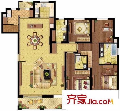 复地新都国际户型图2幢7号01室户型图 4室2厅2卫