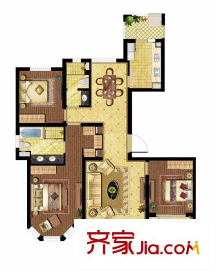 复地新都国际户型图1号楼A户型图 3室2厅2卫1厨