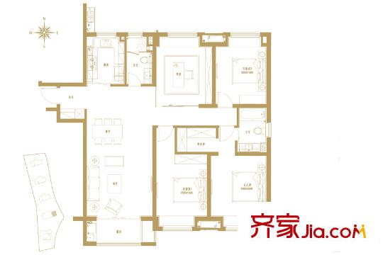 萬科海上傳奇158平方米戶型圖 4室2廳2衛(wèi)1廚