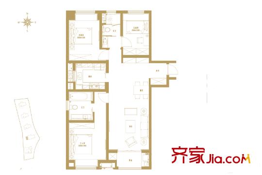 萬科海上傳奇125平方米戶型圖 3室2廳2衛(wèi)1廚