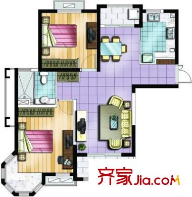 天臺星城戶型圖C2戶型 2室2廳1衛(wèi)