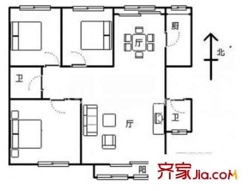 杜家宅小区户型图户型图 3室2厅2卫1厨