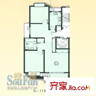 金诚花园C2户型 2室2厅1卫1厨