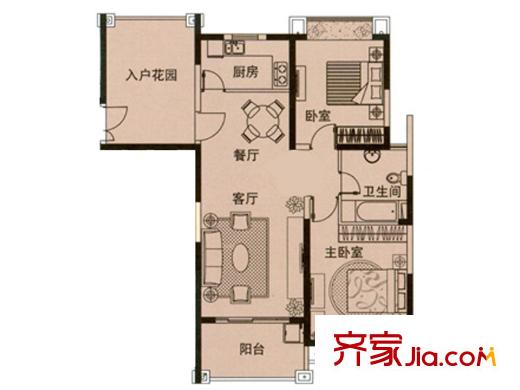 维罗纳贵都89#01室户型图 2室2厅1卫1厨