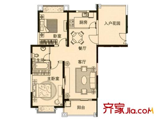 维罗纳贵都89#04室户型图 2室2厅1卫1厨