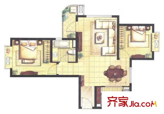 金領(lǐng)國(guó)際2室戶(hù)型圖 2室2廳1衛(wèi)1廚