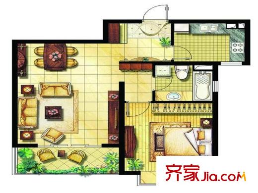 金領(lǐng)國(guó)際C2-2戶(hù)型圖 1室1廳1衛(wèi)1廚