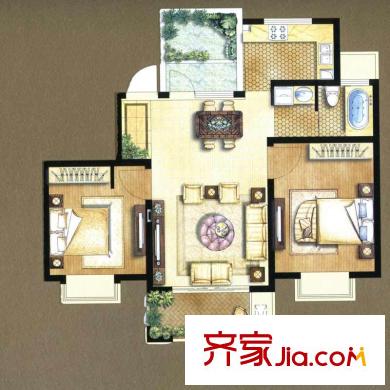 華鉅御庭3期巔峰B1戶型 2室2廳1衛(wèi)1廚