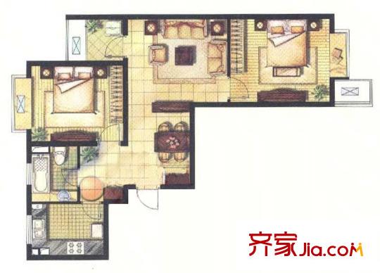 金領(lǐng)國(guó)際2室戶(hù)型圖 2室2廳1衛(wèi)1廚