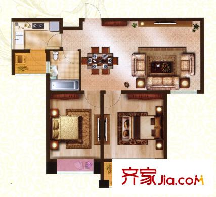 米兰诺贵都B2户型图 2室2厅1卫1厨