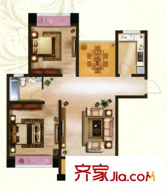 米兰诺贵都B1户型图 2室2厅1卫1厨