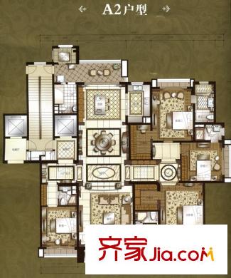 上海星河湾A2户型图 4室3厅4卫2厨