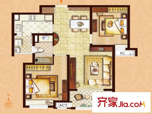同潤藍美俊庭A戶型 2室2廳1衛(wèi)1廚