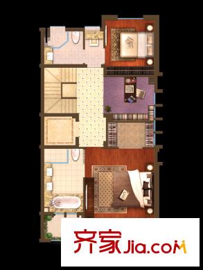 陆家嘴红醍半岛230平联排户型地上三层 4室3厅4卫1厨