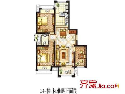 凤凰城24#楼D户型 2室2厅1卫1厨