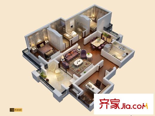 旭輝亞瑟郡洋房雙拼3樓戶型圖 3室2廳2衛(wèi)1廚