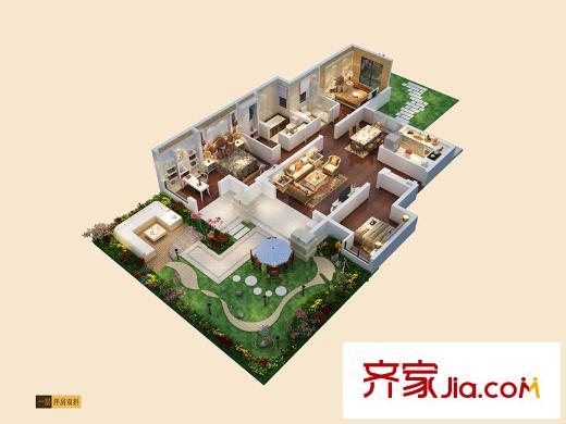 旭輝亞瑟郡洋房雙拼1樓戶型圖 3室2廳2衛(wèi)1廚