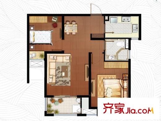 象屿品城A2户型 2室2厅1卫1厨