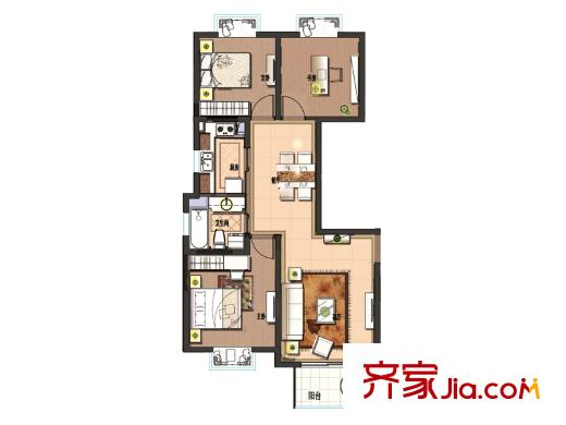 外外灘D戶型 3室2廳1衛(wèi)1廚