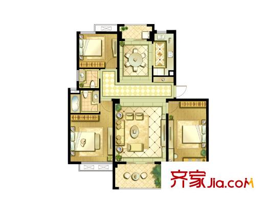 鑫苑世家16、17棟E戶型三室兩廳兩衛(wèi) 3室2廳2衛(wèi)1廚