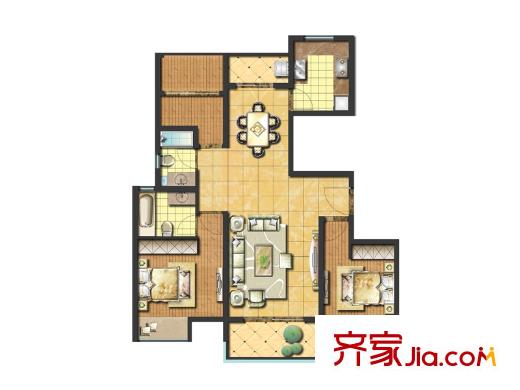 鑫苑世家三室兩廳兩衛(wèi)E1戶型圖 3室2廳2衛(wèi)1廚