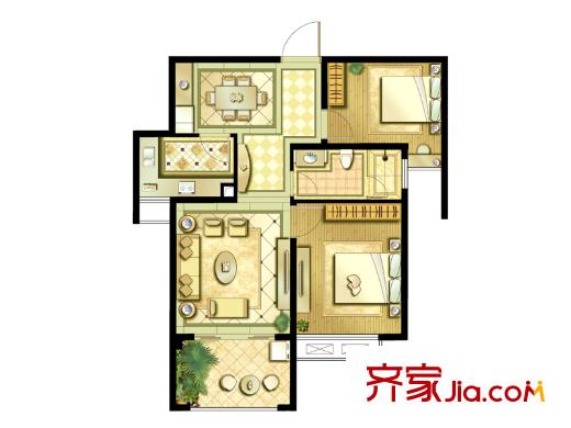 鑫苑世家1棟B戶型兩室兩廳一衛(wèi) 2室2廳1衛(wèi)1廚