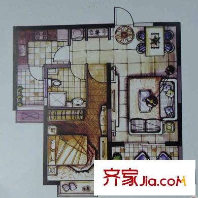 錦繡華都1房戶型圖 1室2廳1衛(wèi)1廚