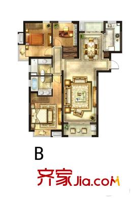 綠洲康城親水灣雅頌B戶型圖 3室2廳2衛(wèi)1廚