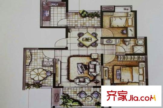 錦繡華都戶型圖 3室2廳2衛(wèi)1廚