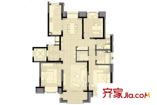 宝华紫薇花园B户型 3室2厅1卫1厨