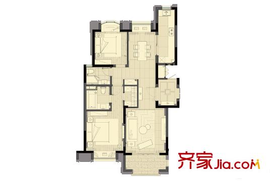 宝华紫薇花园A户型 2室2厅2卫1厨